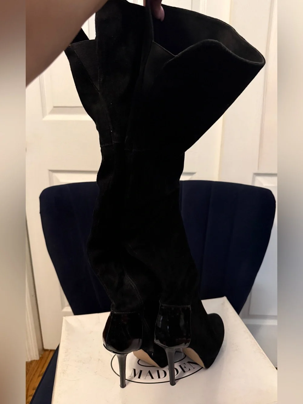 Steve Madden Black Suede Over-the-Knee Platform Stiletto Boots